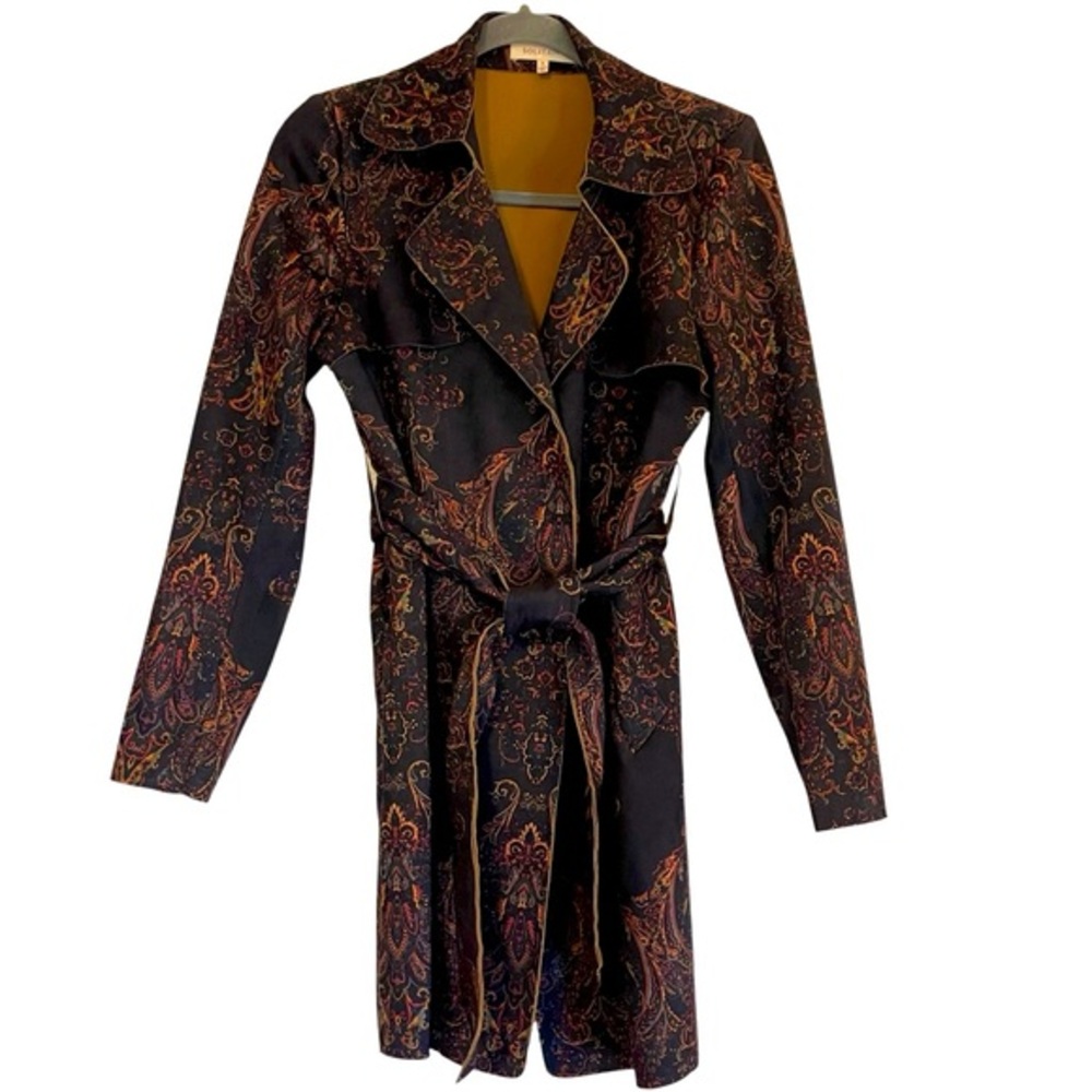 Anthropologie x Solitaire Paisley Belted Trench Coat Suede Feel, Size Small